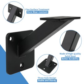 RealPlus Handrail Brackets for Staircase Heavy Duty Steel Stair Railing Brackets Stairway Support Hardware for Wood Flat Square Railings, Pack of 8