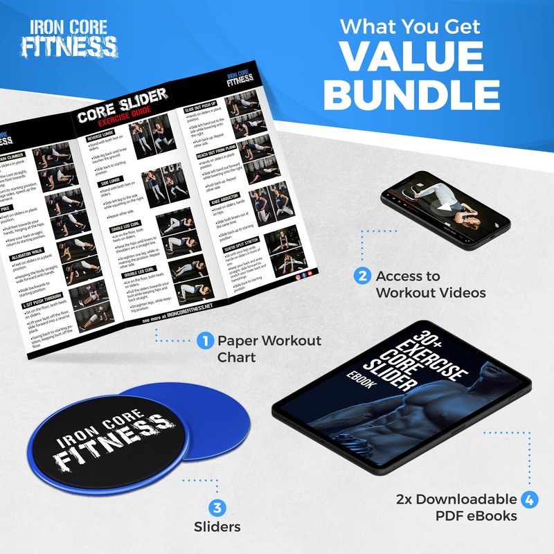 Iron Core Fitness Deslizadores de núcleo azul para entrenamiento (azul