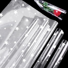 ADQUATOR 5m×80cm White Star Hamper Wrapping Cellophane Paper Sheets,100% Recyclable ECO Clear Gift Wrap for Birthday Present and Wedding Party Bouquet Packaging(folded in half)