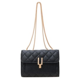 Mingkeda Quilted Leather Crossbody Purse for Women Trendy Ladies Shoulder Bag with Chain Designer Purses, Crossbody Bags, Black-2