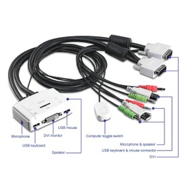 TRENDnet 2-Port DVI USB KVM Switch and Cable Kit with Audio, Manage Two PC's, USB 2.0, Hot-Plug, Auto-Scan, Hot-Keys, Windows/Linux/Mac Compliant, TK-214i