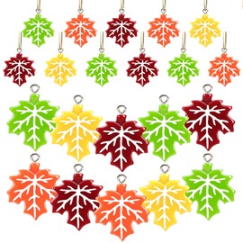 DTOFOOT 36Pcs Fall Ornaments Resin Maple Leaf Ornaments for Tree Thanksgiving Tree Decorations Autumn Harvest Hanging Pendants Charms with String for Wreaths DIY Crafts Farmhouse Home Wall Decor