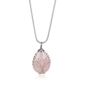 COAI Necklace with Tree of Life Pendant, Rose Quartz, Quartz