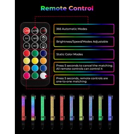 KEMIMOTO 2pc 1ft Fat Whip Lights for Side by Side, Turning Signal Function Compatible with Polaris RZR Can-Am Maverick X3, LED Whip Lights for UTV ATV Buggy Boat Offroad