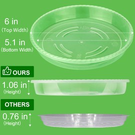 MUDEELA 6 Pack of 6 inch Plant Saucer, Durable Plastic Plant Trays for Indoors, Clear Plastic Flower Plant Pot Saucer, Made of Thicker, Stronger Plastic, with Taller Design