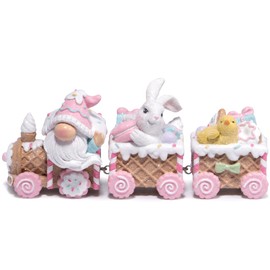 Hodao 8.25" Easter Day Gnomes Train Decoration Colorful Gingerbread Figurines for Table top Spring Bunny Gifts Decor for Home Party (Brown)