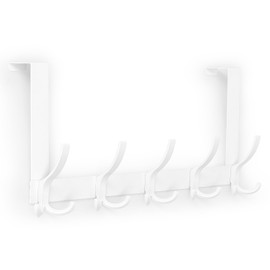 Optish Over The Door Hooks for Hanging, Over The Door Hanger with 5 Triple Coat Hooks, Over The Door Towel Rack for Bathroom, Door Hanger Hooks for Coat, Bags and Hat (White, 1 Pack)