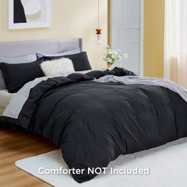 Bedsure Black Duvet Cover Queen Size - Soft Double Brushed Duvet Cover for Kids with Zipper Closure, 3 Pieces, Includes 1 Duvet Cover (90"x90") & 2 Pillow Shams, NO Comforter