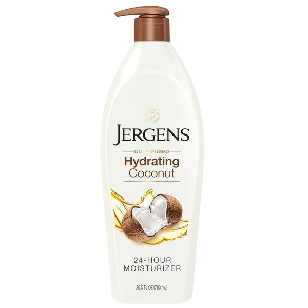 Jergens Hydrating Coconut Body Moisturizer, Infused with Coconut Oil, Dermatologist Tested, Hand and Body Lotion for Dry Skin, 26.5 Oz