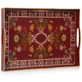 YXZHUOYU Boho Sturdy Acrylic Serving Tray with Handles,Rectangular Tray for Coffee Table,Food,Breakfast-Kitchen Countertop Tray,Ottoman Tray for Living Room,Plastic Decorative Tray (ART6, 30x40)