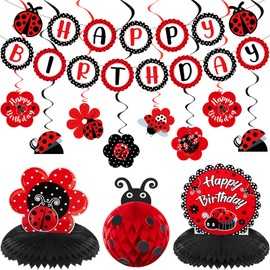 Ladybug Fancy Birthday Party Decoration Kit Cute Ladybug Birthday Banner Ladybug Honeycomb Centerpiece Ladybug Hanging Swirls Ladybug Party Decoration for Girls Birthday Baby Shower Party Supplies
