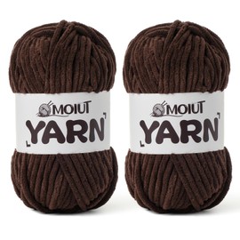 2 Pack Fluffy Chenille Yarn for Crocheting, Chunky Velvet Yarns for Crochet Amigurumi, Baby Yarn for Crocheting Soft Blanket, 174.9yds /7 oz Bulky Yarns for Crafts/Hats/Shoes/Socks (2 Coffee)