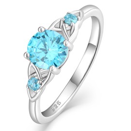Vesitim Celtic Knot Rings for Women 925 Sterling Silver Solitaire Ring Wedding Engagement Band Round Birthstone Jewelry Size 5-10, 8, Created Aquamarine