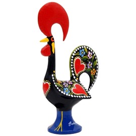 Galos 8 Inch Good Luck Portuguese Rooster Barcelos Metallic Figurine for Kitchen Decor (Black)
