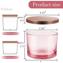 CONNOO 6 Pack 16 oz Candle Jars - 3 Wicks Pink Empty Glass Wide Mouth Candle Jars come with Metal Lids Sticky Warning Labels and a Candle Wick Kit for Candle Making- Dishwasher Safe