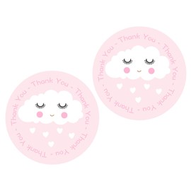 Cloud Thank You Stickers 24pcs - Sleepover Birthday Decoration Party Supplies, Pink Slumber Spa Party Baby Shower Themed Celebration