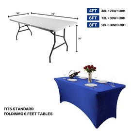 Hussome 2 Pack 6FT Table Cloth for Rectangle Table Royal Blue Tablecloth Rectangular Fitted Stretch Spandex Table Covers 6 ft for Birthday, Cocktail, Wedding, Banquet Spring Summer Outdoor Party