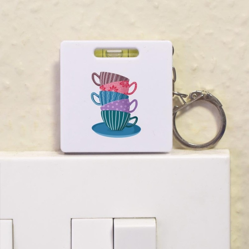 Azeeda 'Stacked Teacups' Keyring Tape Measure/Spirit Level Tool (KM00042954)