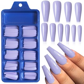 EternalClassic Taro Purple Acrylic Press on Nails Long Coffin Press on Nails 100pcs Fake Nails Kit Full Cover Nails Press ons Ballerina False Nails Sets Glossy Stick on Nails for Women