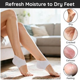 Segbeauty 6 calcetines hidratantes de algodón para mujer, 1 par de calcetines de silicona para el talón agrietado, cuidado de pies secos durante la no