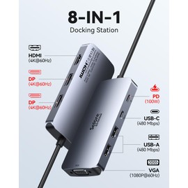 Selore&S-Global USB C Docking Station Dual Displayport Monitor, USB C Hub Displayport with 2 DP, HDMI, VGA, PD Charging, USB A&C 2.0 Ports Multi Monitors Adapter for Dell/HP/Lenovo, etc