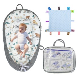 Baby Lounger - Baby Lounger for Newborn 0-24 Months, Reversible Design Breathable & Soft Baby Nest Cover, Portable Infant Lounger for Home and Travel, Includes Baby Small Blanket