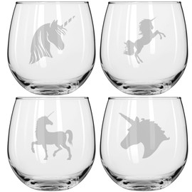 MIP Set of 4 Wine Glass for Red or White Wine Gift Unicorn Collection (16 oz Stemless)