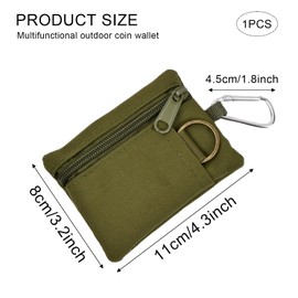 EDC Molle Pouch, Compact Wallet with Carabiner, Outdoor Mini Portable Key Card Case, Camping Zip Portable Bag for Outdoor Use, olive green, simple