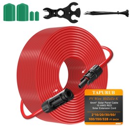 10AWG Solar Extension Cable 328FT (Red) 6mm² TAPURUB PV Wire with IP68 Waterproof Multi-Contact 4 Connectors for Solar Panels, Marine, Photovoltaic Systems, Outdoor - 10Gauge UV Resistant