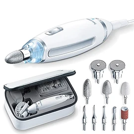 Beurer MP62 Home Manicure and Pedicure Set, Electric Nail File with 10 High-Quality Attachments, LED Precision Light, Fast Rotation (2000-5400rpm), UK Plug and Storage Bag, White