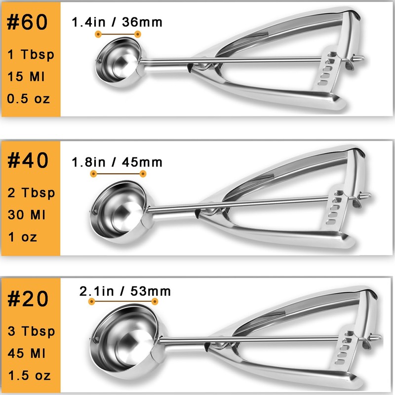 Fayomir Cookie Scoop Set - Small/1 Tbsp, Medium/2 Tbsp, Large/3