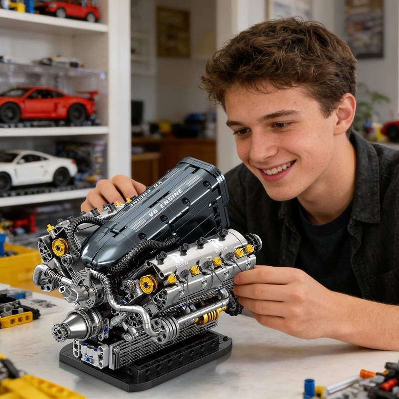 Reobrix V6 Mechanical Engine Model Building Kit for Adults, 1268