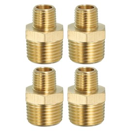 PATIKIL Solid Brass Hex Nipple Pipe Fitting Thread Adapter, Pack of 3 1/2" NPT x 1/4" NPT Male Water Pipe Connectors Couplings