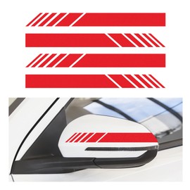 Kewucn 4PCS Car Rear View Mirror Stickers, Waterproof Auto Side Rearview Mirrors Decal Stripes, Universal Anti-Collision Striped Automotive Warning Stripes for Most Vehicles (Red)