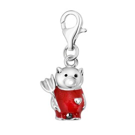 Quiges Silver-Plated Charm Pendant with Heart Motif and Lobster Clasp, for Bracelets, Silver Plated