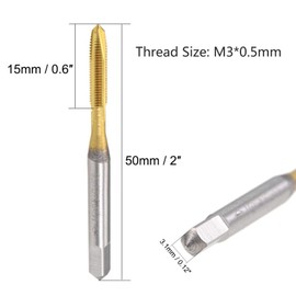TA-VIGOR M3 x 0.5mm Spiral Point Plug Thread Tap, HSS Titanium Coated Thread Milling Tap with H2 Tolerance, 3 Flutes Ground Threads(Round Shank with Square End) 2Pcs