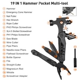 WayinTop Tool Gifts for Men, 37 in 1 Pocket Tool Multi-Tool Hammer with Snowflakes Multitool Kit, Multifunctional Tools, Mini Claw Hammer for Camping, Emergency and Outdoor Survival