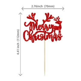 24 piezas de decoración para magdalenas de Navidad, ciervo, purpurina, para Navidad, Año Nuevo, festividades, fiesta de Navidad, suministros de decoración para tartas, color rojo
