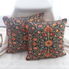 NIULAA Luxury Velvet Cushion Cover, 45 x 45 cm, Boho Orange Cushion Covers, Set of 2, Sofa Cushions, Vintage Cushion Covers, Soft Square Decorative Cushion, Decorative Aesthetic Pillow Cover for