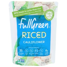 Fullgreen Cauliflower Rice - Low-Carb & Low-Cal Cauliflower Rice - 89% Less Carbs Than Rice - Vegan, Gluten/Grain Free & Non GMO - Heat & Eat in Minutes - Includes 6 Pouches