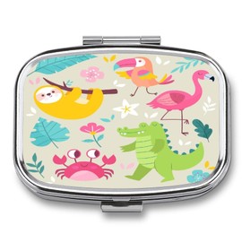 Pill Box 2 Compartments Cute Animal Flamingo Crab Koala Dinosaur Practical Pill Box Easy to Open Suitable for Travel and Daily Use Pill Box