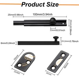 Solid Brass Surface Bolt, Heavy Duty Concealed Slide Surface Door Bolt with Screws, Door Slide Bolt Anti Theft Security Door Latch Lock for Windows, Bathroom (Black, 4 Inch)