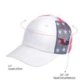 C.C Unisex Baseball Cap – Embroidered Cotton Front, American Flag Mesh Back, Adjustable Velcro (US, Alpha, One Size, White)