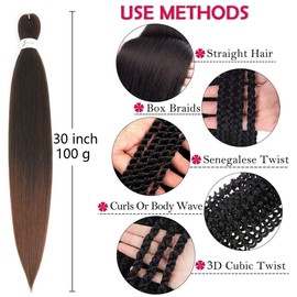 WIGENIUS Pre-Stretched Braiding Hair Ombre Brown 30 Inch 6 Packs/Lot Long Easy Braids Professional Synthetic Fibre Crochet Borders Yaki Texture Knotless Braiding Hair Extensions (1B/30)