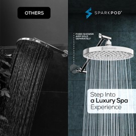 SparkPod Round Rain Shower Head with Shower Head Extension Arm - High Pressure Rain - Luxury Modern Look - No Hassle Tool-less 1-Min Installation (11" Shower Arm Extension, Midnight Black Matte)