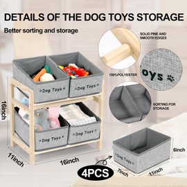 BALAPET Dog Toy Storage,Large Dog Toy Basket Dog Toy Storage rack with 2-Tier Multipurpose Shelf,4 Grids Dog Toy Categorized Storage Basket for Toys,Blankets,Leashes,Keep Dog Toys Organize(light gray)