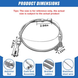 36" Braided Throttle Cable Kit, Universal Accelerator Adjustable Throttle Cables Replacement, Stainless Steel Fuel Line Gas Cable Kit with Aluminum Fitting & Ferrule for Most Vehicles (36 Inch)