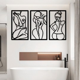 Metal Wall Decor Women Bathroom - Black Wall Art for Living Room Bedroom Bathroom | Modern Minimalist Wall Decor for Women Home Wall Art Hanging Wall Decor Large Abstract Room Wall Decor Aesthetic