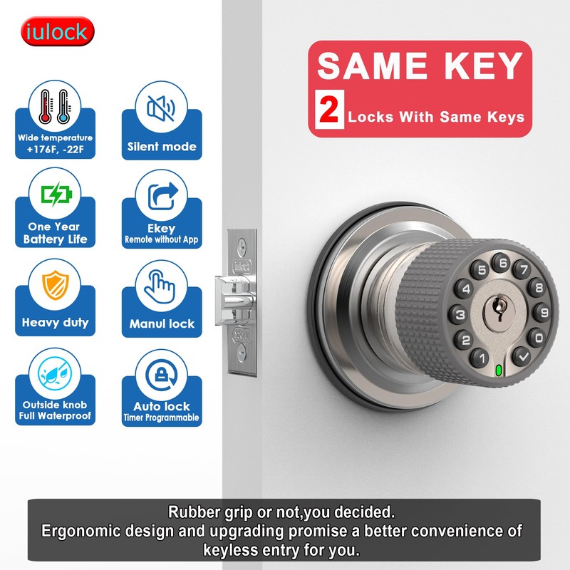 iulock Smart Door Knob with Keypad and Key,Keyless Entry Door