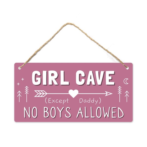 Fun-Plus Girl Cave Sign, Decorations for Bedroom, 12″x6″ PVC Plastic Decoration Hanging for Kids Room & Door, No Boys Allowed, Room Decor …